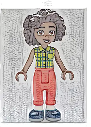 Friends Aliya - Lime Top, Red Trousers, Dark Blue Shoes