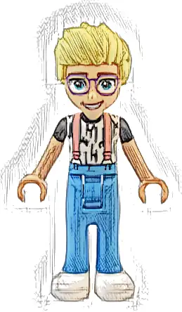 Friends Olly - White Shirt with Black Stripes, Coral Suspenders, Dark Azure Trousers, White Shoes