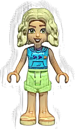 Friends Nova - Medium Azure Sleeveless Hoodie, Yellowish Green Shorts, Bright Light Yellow Sandals