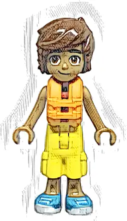 Friends Leo - Red and White Sleeveless Wetsuit, Yellow Cropped Trousers, Medium Azure Shoes, Orange Life Jacket