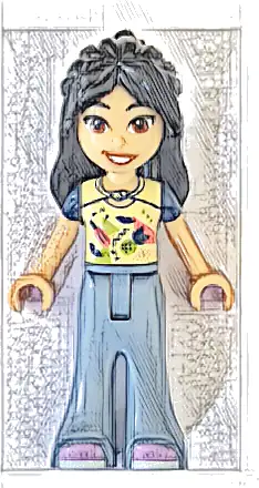 Friends Liann - Bright Light Yellow and Dark Blue Top, Sand Blue Trousers Bell-Bottoms, Medium Lavender Shoes