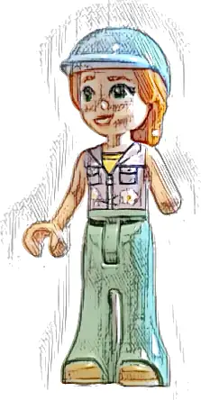 Friends Autumn - Lavender Sleeveless Jacket with Flowers, Sand Green Trousers Bell-Bottoms, Medium Nougat Shoes, Bright Light Blue Horse Riding Helmet