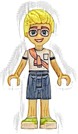 Friends Olly - White Shirt with Coral Scarf, Dark Blue Shorts, Lime Shoes