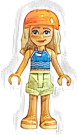 Friends Sage - Blue Tank Top, Yellowish Green Shorts, Bright Light Yellow Sandals, Reddish Orange Bicycle Helmet