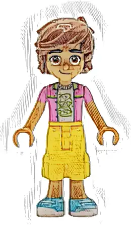 Friends Leo - Dark Pink Jacket, White Shirt with Hamburger, Yellow Cropped Trousers, Medium Azure Shoes