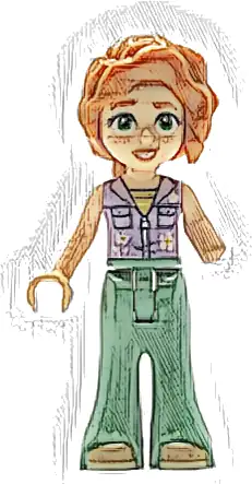 Friends Autumn - Lavender Sleeveless Jacket with Flowers, Sand Green Trousers Bell-Bottoms, Medium Nougat Shoes, Dark Orange Hair Wavy