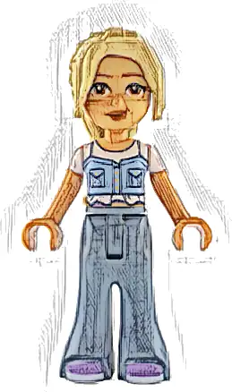 Friends Sara - Bright Light Blue Top, Ostomy Bag, Sand Blue Trousers Bell-Bottoms, Medium Lavender Shoes