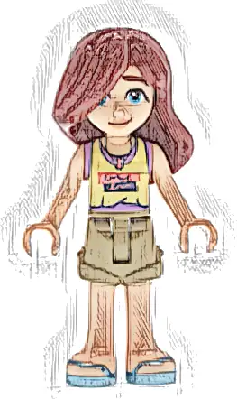 Friends Paisley - Bright Light Yellow and Medium Lavender Tank Top, Dark Tan Shorts, Metallic Light Blue Sandals