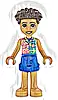 Minifigurka LEGO® frnd0831 Friends Aron - Yellowish Green and Bright Light Yellow Shirt with Dark Azure Flowers and Dark Pink Wavy Lines, Blue Shorts, Bare Feet