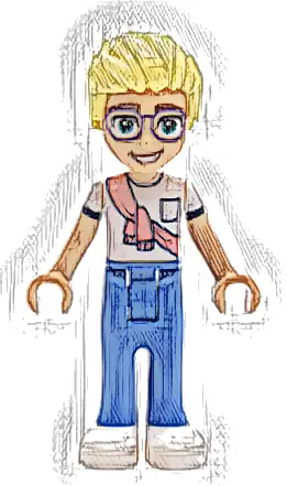 Minifigurka LEGO® frnd0834 Friends Olly - White Shirt with Coral Scarf, Blue Trousers, White Shoes
