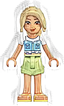 Friends Sara - Bright Light Blue Top, Ostomy Bag, Yellowish Green Shorts, Bright Light Yellow Sandals