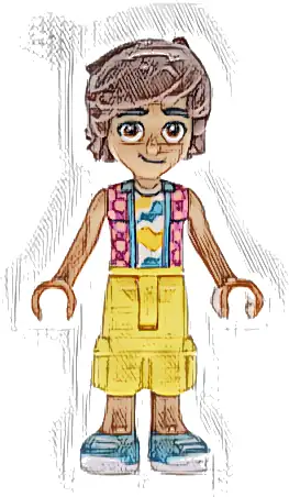 Friends Leo - Coral and Magenta Checkered Sleeveless Shirt, Yellow Cropped Trousers, Medium Azure Shoes