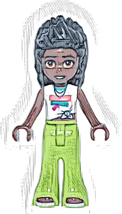 Friends Elsa D - White Knotted Sleeveless Shirt, Lime Trousers Bell-Bottoms, Dark Red Shoes