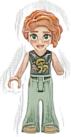 Friends Autumn - Dark Green Top with Mushrooms, Sand Green Trousers Bell-Bottoms, Medium Nougat Shoes