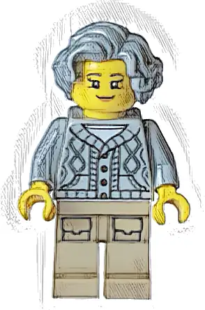 Lodge Owner - Female, Light Bluish Gray Knit Cable Cardigan Sweater, Dark Tan Legs with Pockets, Wavy Hair