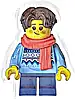 Minifigurka LEGO® hol327 Child - Girl, Bright Light Blue Knit Fair Isle Sweater, Dark Blue Short Legs, Dark Brown Hair, Freckles, Red Scarf