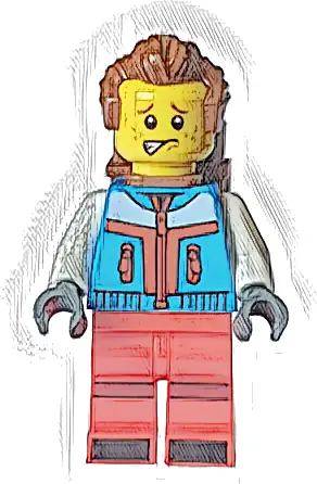 Tourist - Male, Dark Azure Jacket, Red Legs with Dark Red Stripes on Knees, Reddish Brown Swept Back Hair, Freckles, Backpack