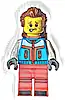 Minifigurka LEGO® hol330 Tourist - Male, Dark Azure Jacket, Red Legs with Dark Red Stripes on Knees, Reddish Brown Swept Back Hair, Freckles, Backpack