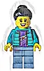 Minifigurka LEGO® hol353 Woman - Dark Turquoise Jacket over Dark Purple Shirt, Sand Blue Legs, Black Hair Top Knot Bun