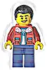 Minifigurka LEGO® hol354 Man - Red Jacket with White Fleece Collar, Dark Blue Legs, Black Hair Ponytail