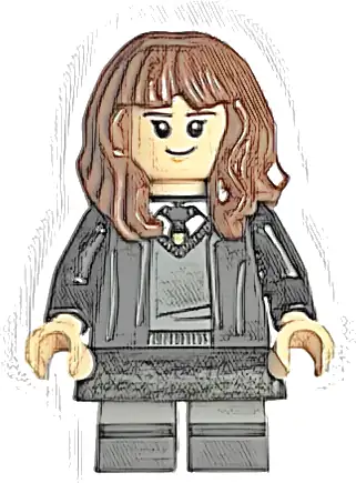 Hermione Granger - Hogwarts Robe, Black Tie, Skirt, and Short Legs with Dark Bluish Gray Stripes