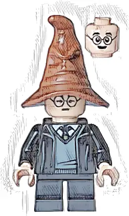 Harry Potter - Hogwarts Robe, Black Tie and Short Legs, Reddish Brown Sorting Hat