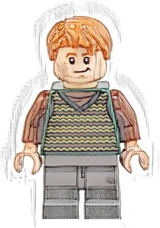 Fred Weasley - Dark Green Striped Sweater Vest, Dark Bluish Gray Medium Legs