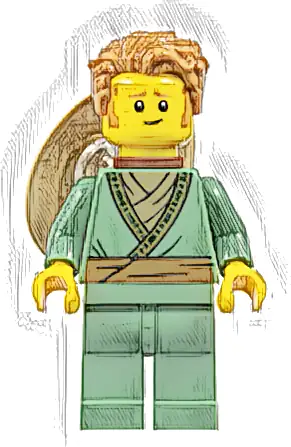 Fisherman - Sand Green Tunic, Medium Nougat Hair, Conical Hat on Back