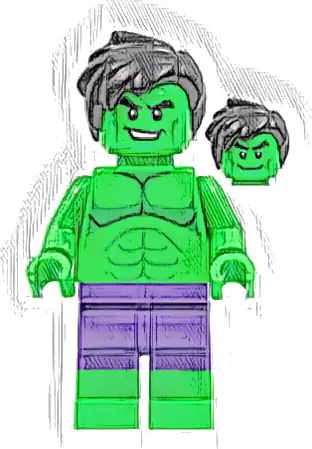 Hulk - Minifigure, Dark Purple Pants, Short Tousled Hair