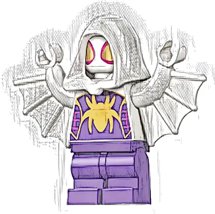 Ghost-Spider (Gwen Stacy) - Dark Purple Medium Legs, White Hood, Gold Spider Logo, Arms with Wings