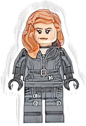 Black Widow - Black Jumpsuit, Dark Orange Mid-Length Hair, Printed Legs, Black Hands, Dark Brown Eyebrows