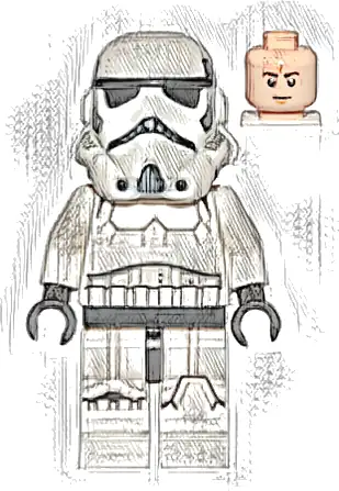 Imperial Stormtrooper - Male, Dual Molded Helmet with Light Bluish Gray Panels on Back, Light Nougat Head, Frown