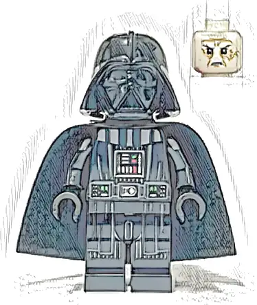 Darth Vader - Printed Arms, Traditional Starched Fabric Cape, White Head with Frown