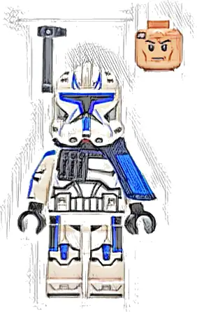 Clone Trooper Captain Rex, 501st Legion (Phase 2) - Blue Cloth Pauldron, Rangefinder, Printed White Arms