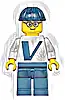 Minifigurka LEGO® twn365 Male with Vestas Logo on Torso, Dark Blue Legs, Dark Blue Construction Helmet, Glasses