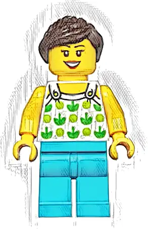 Female, White Halter Top with Green Apples and Lime Spots, Medium Azure Legs, Dark Brown Ponytail