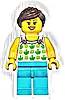 Minifigurka LEGO® twn367 Female, White Halter Top with Green Apples and Lime Spots, Medium Azure Legs, Dark Brown Ponytail