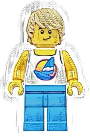 Beach Tourist - Male, White Tank Top with Dark Azure Sailboat, Dark Azure Legs, Tan Hair