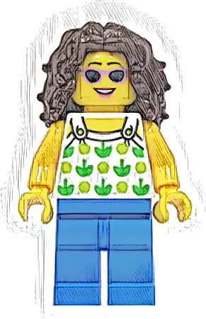 Beach Tourist - Female, White Halter Top with Green Apples and Lime Spots, Blue Legs, Dark Brown Long Tousled Hair, Sunglasses