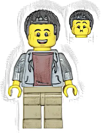 Dad - Light Bluish Gray Hoodie with Dark Red Shirt, Dark Tan Legs, Black Hair