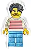 Minifigurka LEGO® twn505 Modern House Resident - Male, White Sweater with Red Horizontal Stripes, Bright Light Blue Legs, Dark Brown Hair Wavy