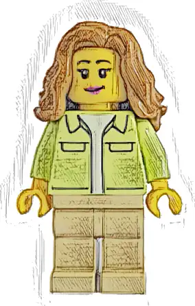 Modern House Resident - Female, Yellowish Green Jacket over White Shirt, Tan Legs, Medium Nougat Hair Wavy