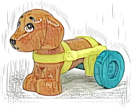 Dog, Friends, Dachshund with Neon Yellow Wheelchair Harness with Dark Turquoise Wheels (Pickle)
