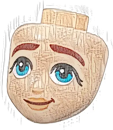 Mini Doll, Head Friends with Thick Dark Red Eyebrows, Medium Azure Eyes, Nougat Lips, and Smirk Pattern