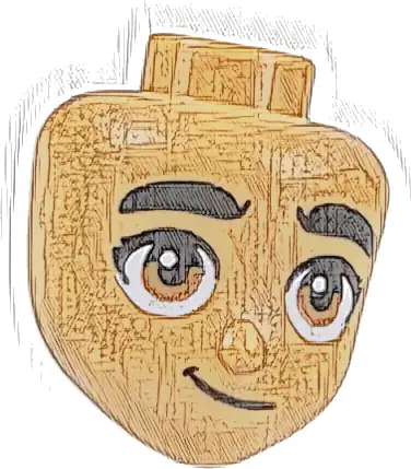 Mini Doll, Head Friends with Thick Black Eyebrows, Dark Orange Eyes, and Smirk Pattern