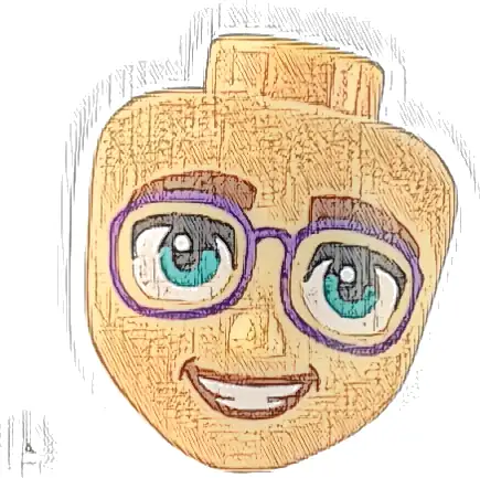Mini Doll, Head Friends with Thick Reddish Brown Eyebrows, Dark Turquoise Eyes, Dark Purple Glasses, and Open Mouth Smile with Teeth Pattern