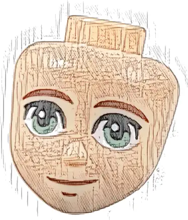 Mini Doll, Head Friends with Reddish Brown Eyebrows, Sand Green Eyes, and Lopsided Grin Pattern