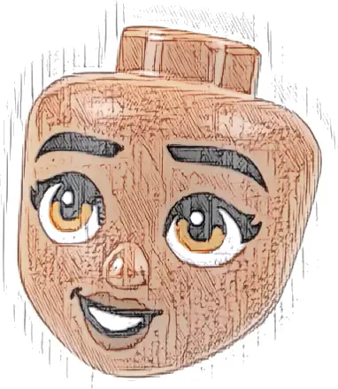 Mini Doll, Head Friends with Black Eyebrows and Eyelashes, Dark Orange Eyes, Reddish Brown Lips, and Open Mouth Smile with Teeth Pattern