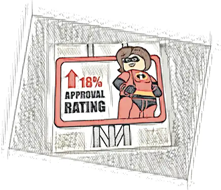 Tile 6 x 6 with Bottom Tubes with Mrs. Incredible, Arrow and '18% APPROVAL RATING' Sign Pattern