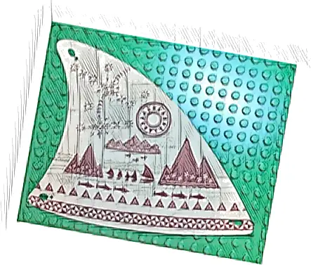 Cloth Sail Triangular 18 x 14 with Reddish Brown Stars, Sun, Mountains, and Fish Pattern